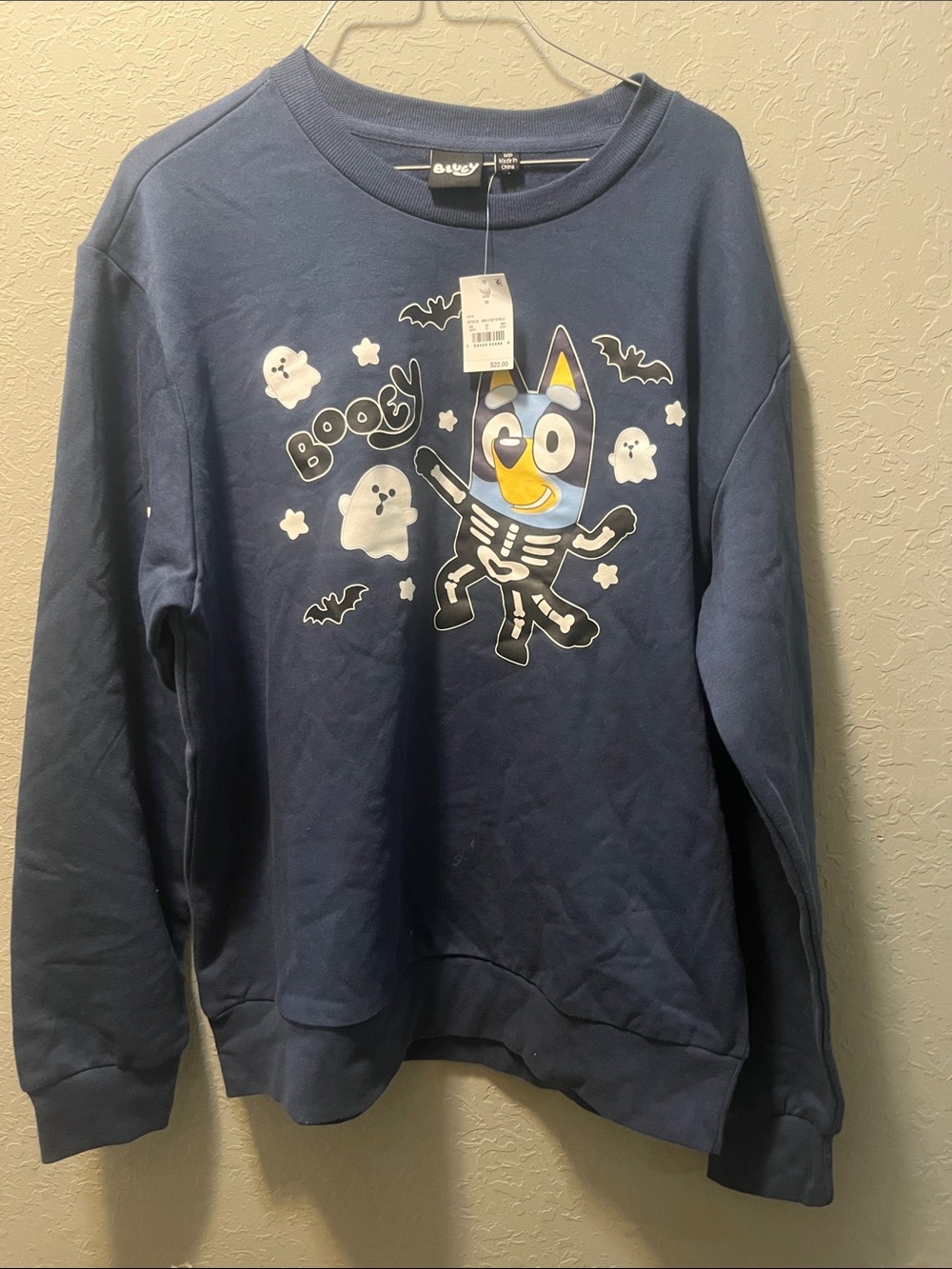 Blue Graphic Turtleneck Sweater with Halloween Character
